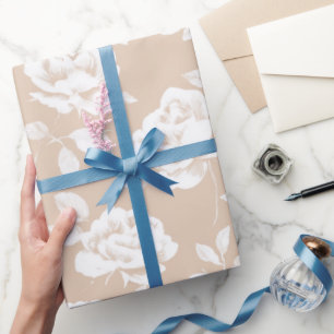 Chique neutrale roze witte bloemmotief cadeaupapier