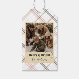 Chique neutrale ruitfoto vrolijk & fel kerstfeest cadeaulabel