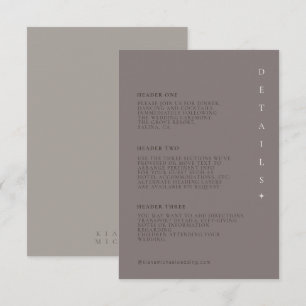 Chique Neutrals Bruiloft Details Warm Grijs ID1020 Informatiekaartje