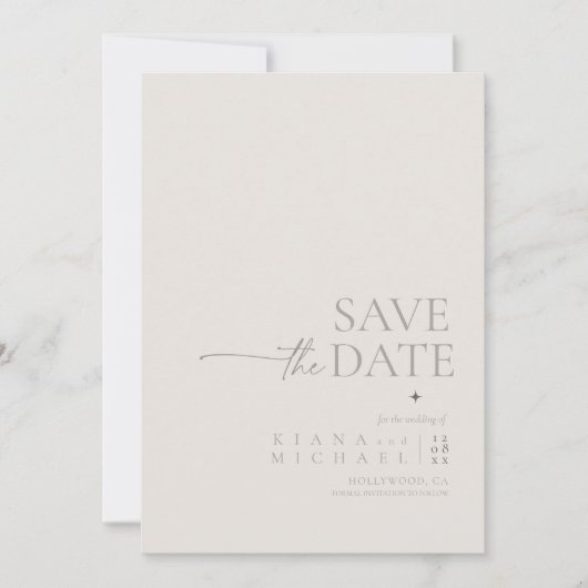 Chique Neutrals Huwelijksfoto Bone Wit Vert ID1020 Save The Date (Voorkant)