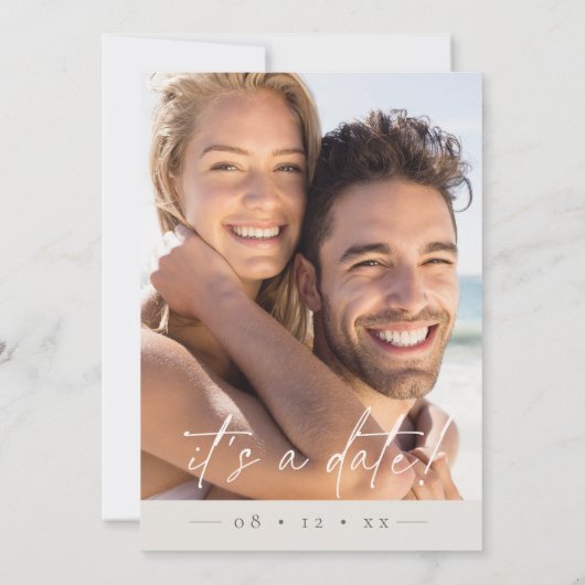 Chique Neutrals Huwelijksfoto Bone Wit Vert ID1020 Save The Date (Achterkant)