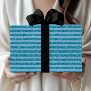 Chique oceaanblauwe glinsterende horizontale strep cadeaupapier