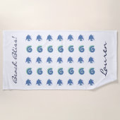 Chique Ocean Blue White Shells en Fish Name Strandlaken (Voorkant)