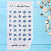 Chique Ocean Blue White Shells en Fish Name Strandlaken