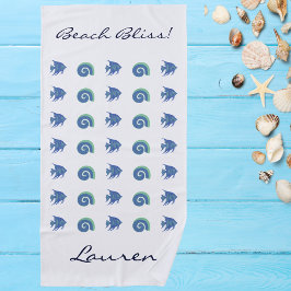 Chique Ocean Blue White Shells en Fish Name Strandlaken