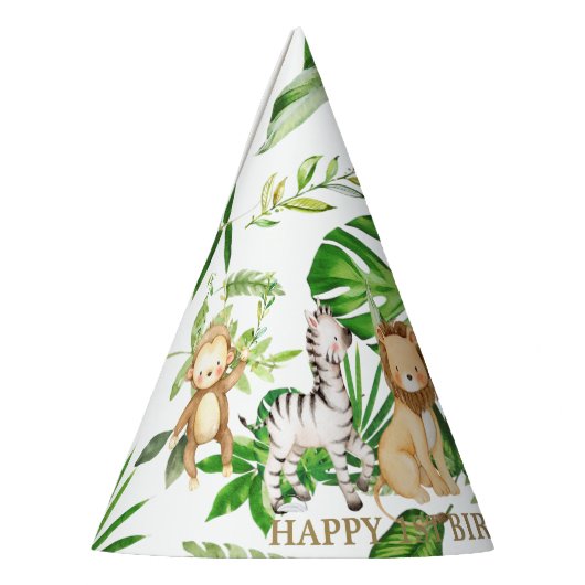Chique Oerwoud Dieren Safari 1e Verjaardagsgroen Feesthoedjes (Links)