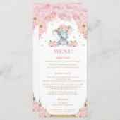 Chique Olifant Blush Roze Bloemen Baby shower Menu (Voorkant / Achterkant)
