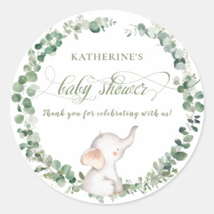 Chique olifant groen Genderneutraal Baby shower Ronde Sticker