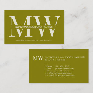 Chique olijfgroene monogramletter naam visitekaartje