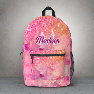 Chique ombre roze blos roze glitters monogram bedrukte rugzak