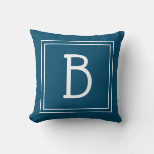 Chique omlijst initiaal monogram trendy blauw en w kussen