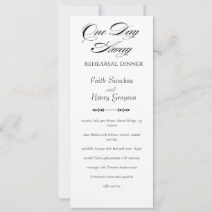 Chique One Day Away Rehearsal Diner Menu Kaart