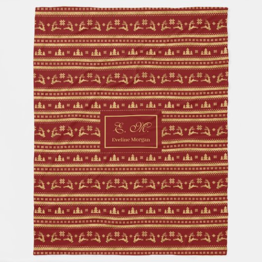 Chique op maat gemaakte kerstdeken Rood Goud Monog Fleece Deken (Voorkant)