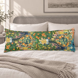 Chique oranje blauw turquoise Siciliaanse citrus c Lichaamskussen