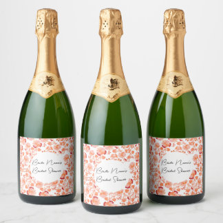 Chique Oranje Bloemige Print Bruidsdouche Sparkling Wijnetiket