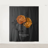 Chique Oranje en Zwarte Gotische Trouwthema Wandkleed (Voorkant)