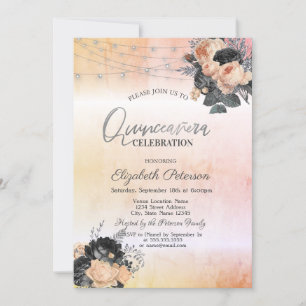 Chique Oranje Rozen Snoer Lichtjes Quinceanera Kaart