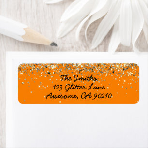 Chique Oranje Script Glitter Trouw Retouradres Etiket