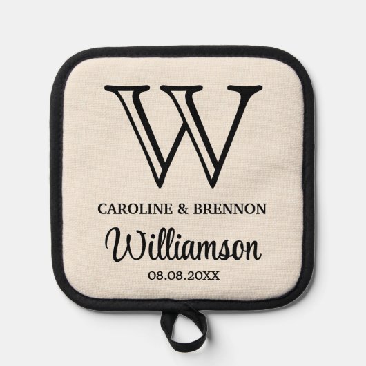 Chique paar namen familie monogram vastgesteld dat pannenlap (Voorkant)