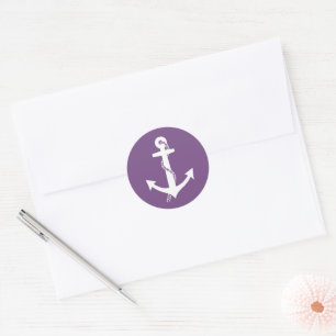 Chique paars en wit anker maritiem ronde sticker
