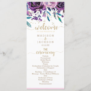 Chique Paarse Bloemen Champagne Goud Bruiloft Prog Programma