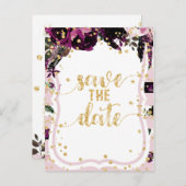 Chique Paarse Bloemen & Goud Bruiloft Save the Dat Aankondigingskaart (Voorkant / Achterkant)