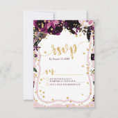 Chique Paarse Bloemen & Gouden Bruiloft RSVP React (Voorkant)