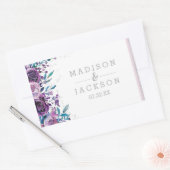 Chique Paarse Bloemen & Zilveren Bruiloft Monogram Rechthoekige Sticker (Envelop)