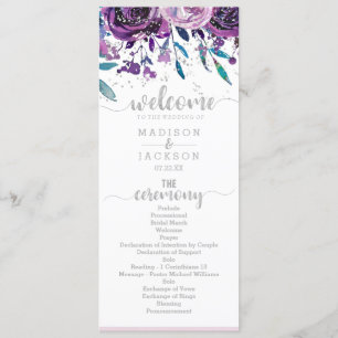 Chique Paarse Bloemen & Zilveren Bruiloft Programm Programma