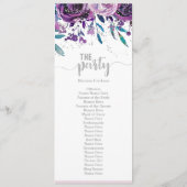 Chique Paarse Bloemen & Zilveren Bruiloft Programm Programma (Achterkant)