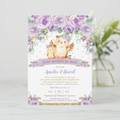 Chique Paarse Bloemenuil Virtual Baby shower per M Kaart (Staand voorkant)