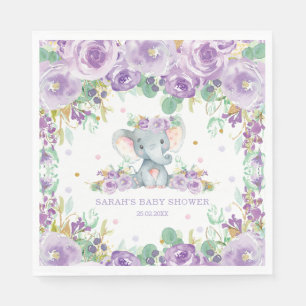 Chique Paarse Bloemige Olifant Baby Shower Verjaar Servet