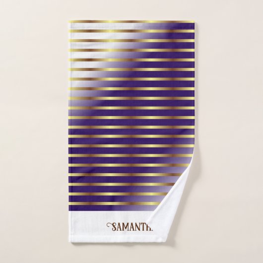 Chique Paarse en witte gradiënt gouden strepen Bad Handdoek (Handdoek)