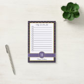 Chique Paarse Floral Stripe Monogram Naam Te Doen Post-it® Notes (Kantoor)