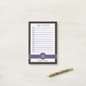 Chique Paarse Floral Stripe Monogram Naam Te Doen Post-it® Notes (Op bureau)