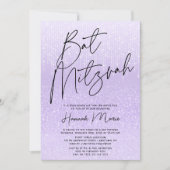 Chique Paarse Glitter Bat Mitzvah Kaart (Voorkant)