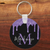 Chique paarse glittersluipers Glitter Monogram Sleutelhanger (Voorkant)