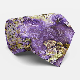 Chique Paarse Goud Agate Marmer Kunst Patroon Stropdas