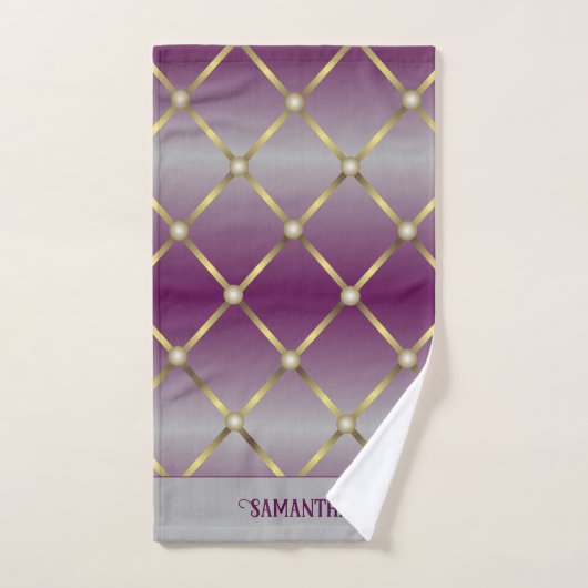 Chique Paarse grijs en gouden mesh geometrisch Bad Handdoek (Handdoek)