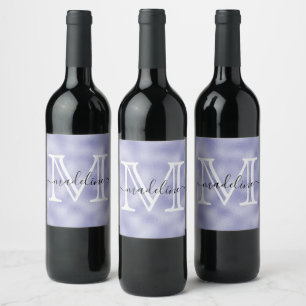 Chique Paarse Lavendel Folie Elegant Monogram Wijn Etiket