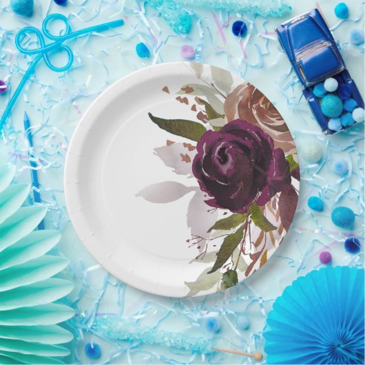 Chique Paarse pruim en gouden bloemenbruiloft Papieren Bordje (Feest)