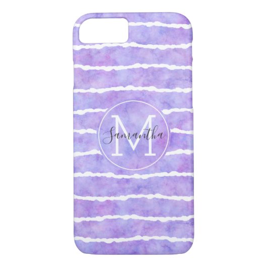 Chique Paarse Waterverf Stripes Monogram Case-Mate iPhone Case (Achterkant)