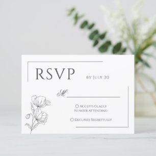 Chique papaver bloem minimalistische bruiloft RSVP kaartje