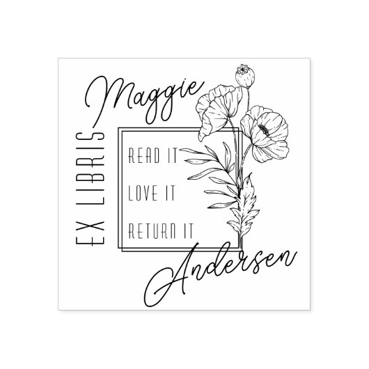 Chique papavers | Aangepaste naam Ex Libris Book B Rubberstempel (Afrduk)
