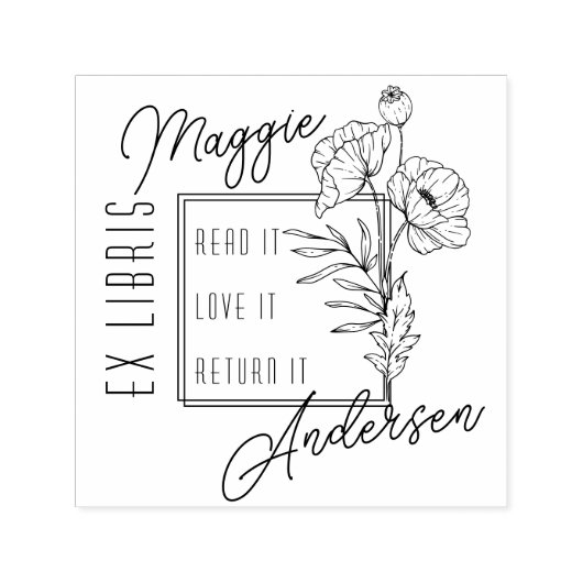 Chique papavers | Aangepaste naam Ex Libris Book B Zelfinktende Stempel (Design)