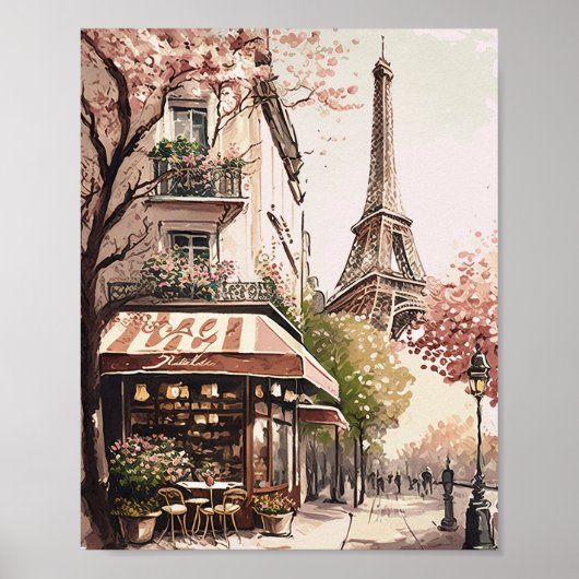 Chique Parijse Cafe Eiffeltoren Parijs Frankrijk S Poster (Voorkant)