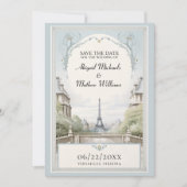 Chique Paris Eiffel Tower Powder Blue Save the Dat Date (Voorkant)