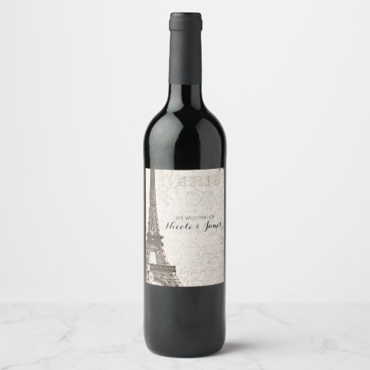 Chique Paris Eiffeltoren & Rozen Elegant wijnlabel Wijn Etiket (Voorkant)