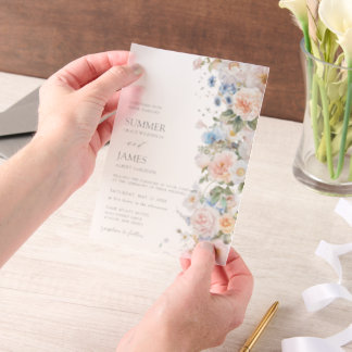 Chique Pastel Blush Witte Blauwe Rozen Bloemige Tr Vellum Uitnodigingen