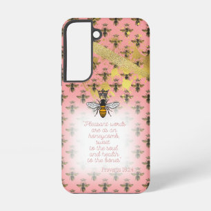 Chique Pastel Koraal Gouden Bij Raster Bijenkoning Samsung Galaxy Hoesje